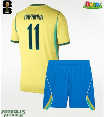 Brasilien Raphinha Belloli #11 Hemmaställ Barn VM 2026 Kortärmad (+ Korta byxor)